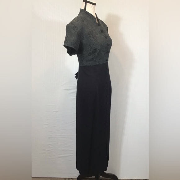 All that Jazz Vintage Womens Maxi Dress Size L Floral Shoulder Pads Button Goth - Picture 6 of 16